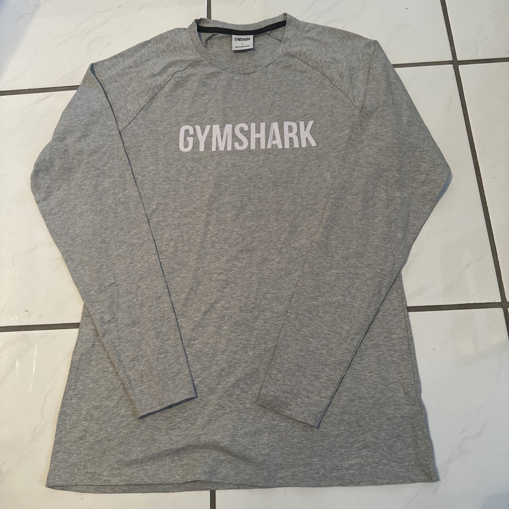 Gymshark Spellout Gray Long Sleeve T-Shirt Mens L 20x28.5 Athletic Athleisure